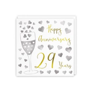 29th Wedding Anniversary Card - Happy Anniversary - 29 Years - Silver Hearts Collection