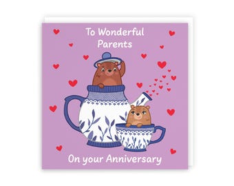 Hunts England - Cute Teapot Parents Anniversary Card - Fun Bears Anniversary Card - Love Story