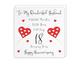 Romantic Husband 18th Wedding Anniversary Card - To My Wonderful Husband - 18 Amazing Years - Timeless Collection