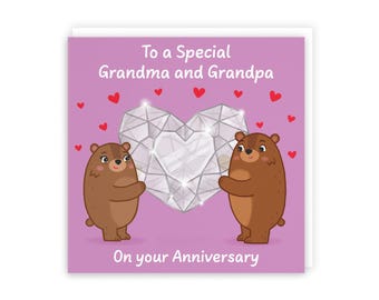 Hunts England - Cute Sparkling Love Grandma And Grandpa Anniversary Card - Fun Bears Anniversary Card - Love Story