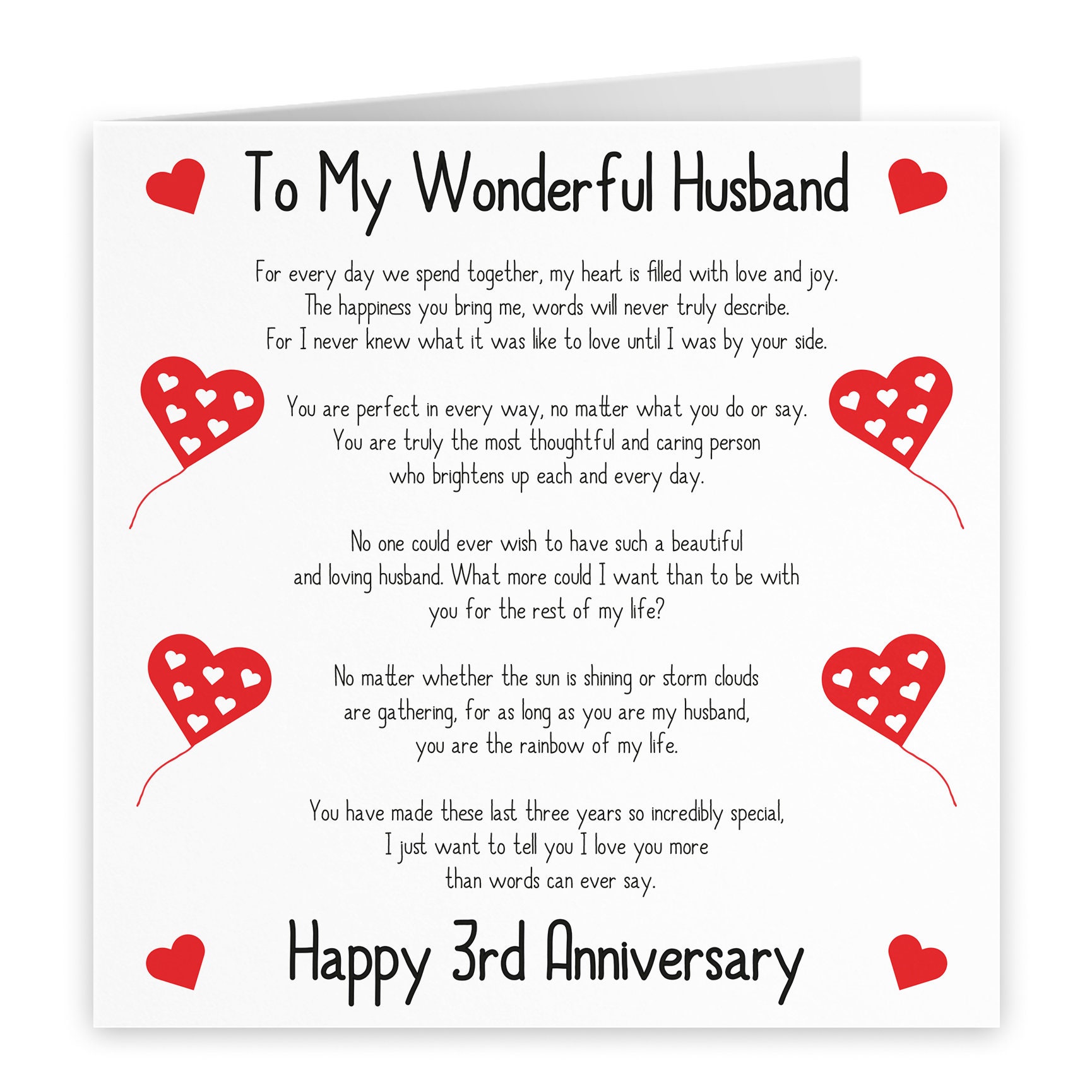 Romantic Husband 3rd Wedding Anniversary Love Verse Card - To My Wonderful  Husband - Happy 3rd Anniversary - Romantic Verses Collection