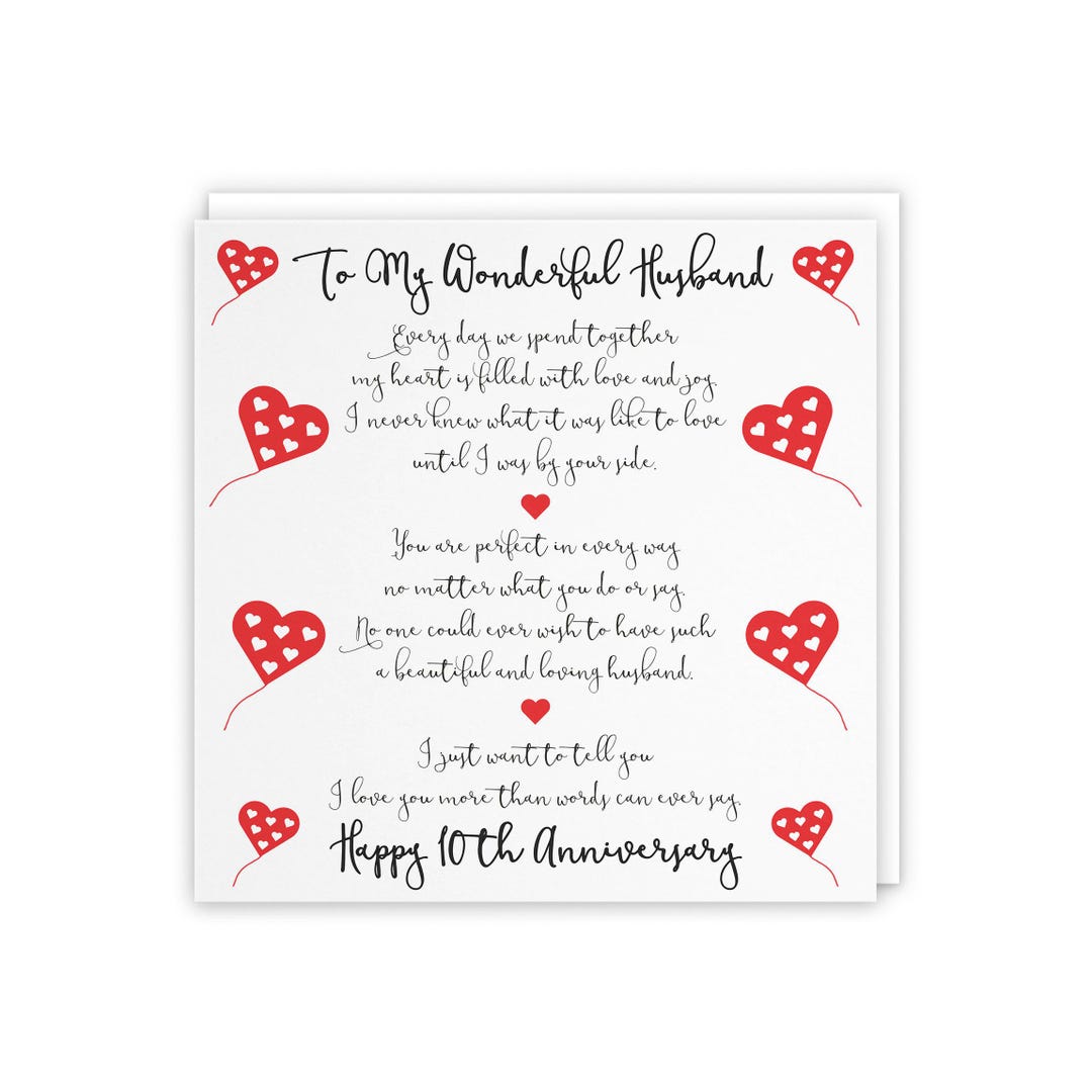 Romantic Husband 10th Wedding Anniversary Love Verse Card - to My ...