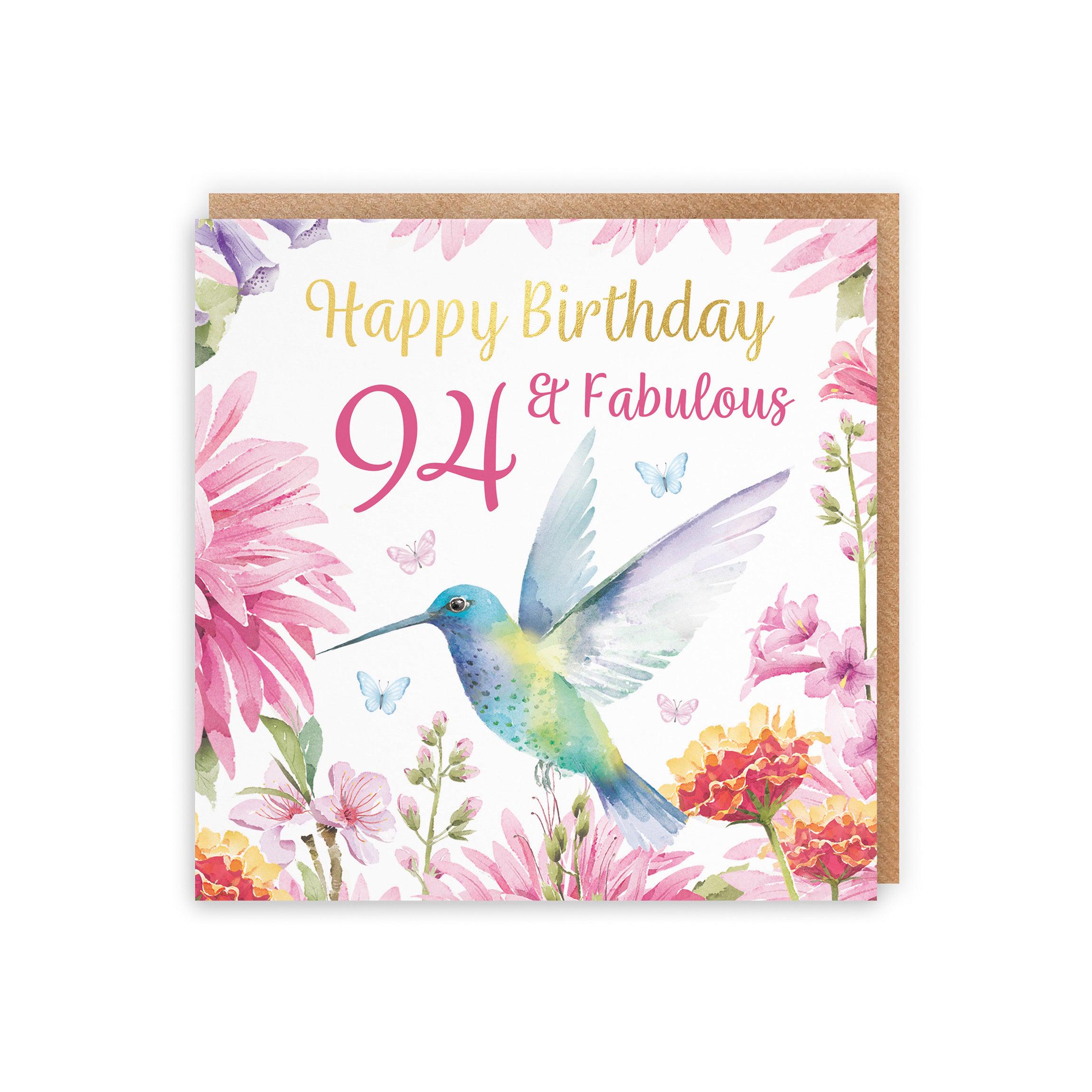 Hunts England Geburtstagskarte Zum 94. Geburtstag – Mit Kolibri & Blumen, Goldfolie, 148x148 Mm