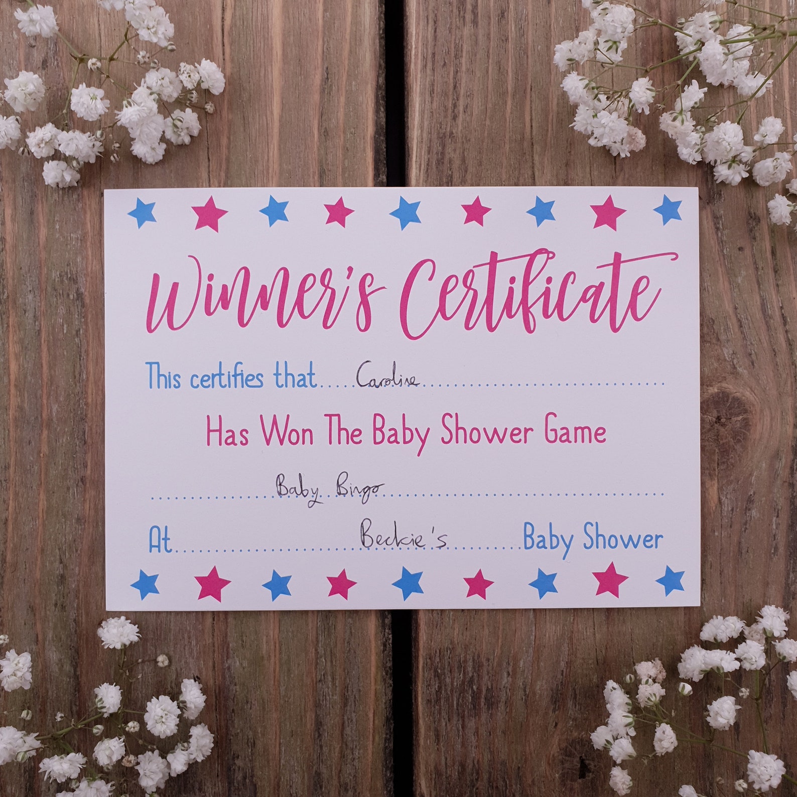 Baby Shower Games Prize Winner's Certificate Unisex Etsy