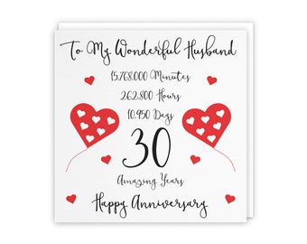 Romantic Husband 30th Wedding Anniversary Card - To My Wonderful Husband - 30 Amazing Years - Timeless Collection - Choose Standard Or Large