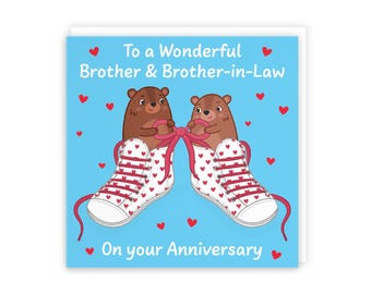 Hunts England - Cute Love Laces Same Sex Brother And Brother In Law Anniversary Card - Fun Bears Anniversary Card For Brother And