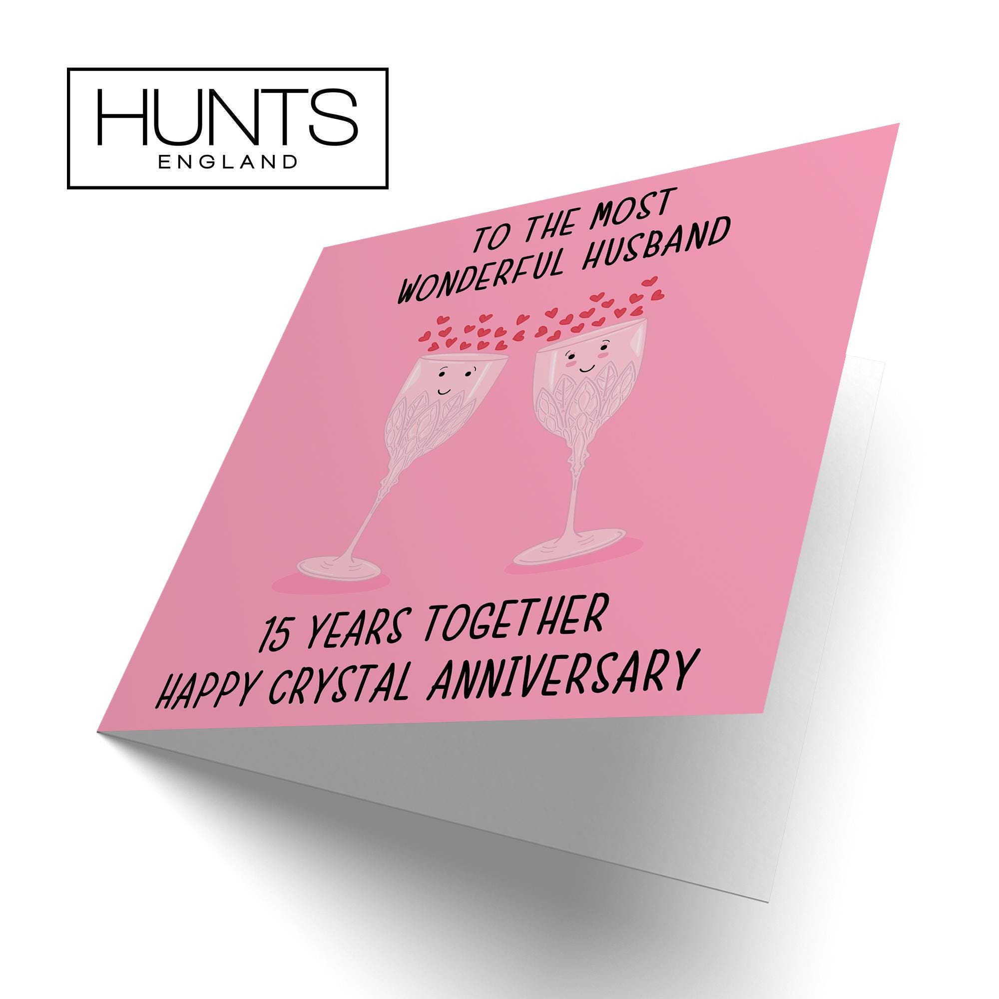 WHITE COTTON CARDS Hochzeitsjubiläumskarte „15 Jahre“ – Handgemacht Mit Strass & Glitzer, 16 X 16 Cm, Inkl. Umschlag