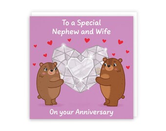 Hunts England - Cute Sparkling Love Nephew And Wife Anniversary Card - Fun Bears Anniversary Card - Love Story