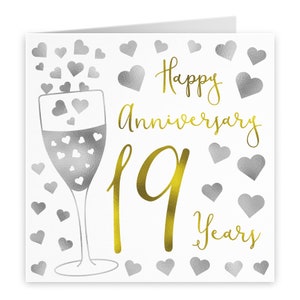 Tarjeta del 19º aniversario de boda 'Feliz aniversario' '19 años' Colección Silver Hearts imagen 2