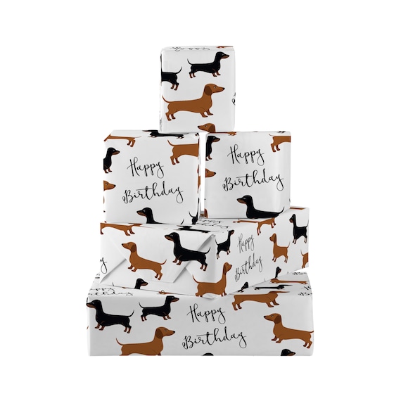 Hunts England Happy Birthday Dachshund Dog Fun Wrapping Paper for Men /  Women Includes Gift Tags Happy Birthday Gift Wrap Iconic 