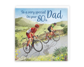 Hunts England - 80th Dad Road Cycling Birthday Card - Hill Climb - Road Bikes - Milo's Gallery - Age 80 Birthday Card For Dad