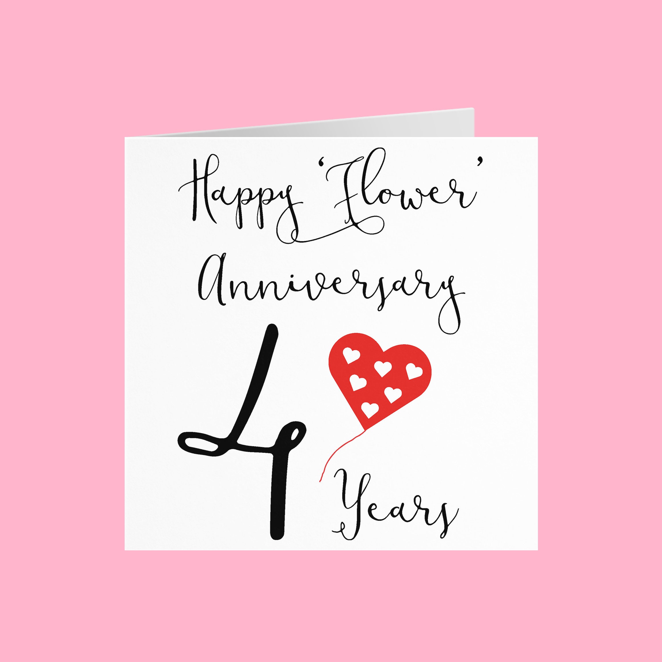 4th Wedding Anniversary Card Happy 'Flower' Etsy
