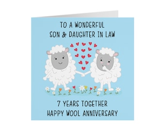 Son And Daughter In Law 7th Anniversary Card - To A Wonderful Son & Daughter In Law - 7 Years Together - Iconic - Choose Standard Or Large