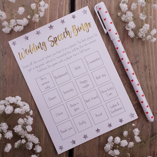 Wedding Speech Bingo Etsy UK