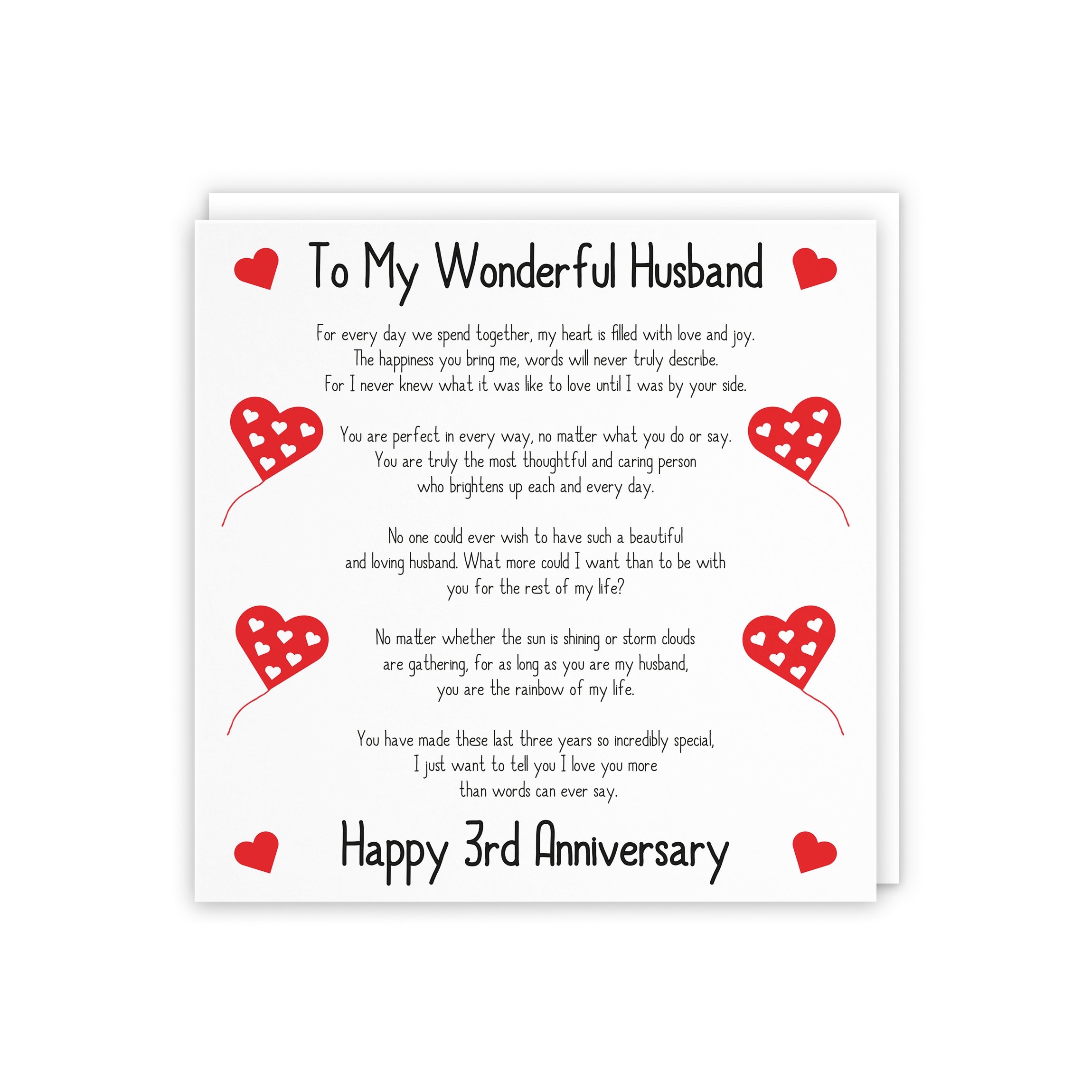 Romantic Husband 3rd Wedding Anniversary Love Verse Card - To My Wonderful  Husband - Happy 3rd Anniversary - Romantic Verses Collection