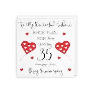 Romantic Husband 35th Wedding Anniversary Card - To My Wonderful Husband - 35 Amazing Years - Timeless Collection - Choose Standard Or Large