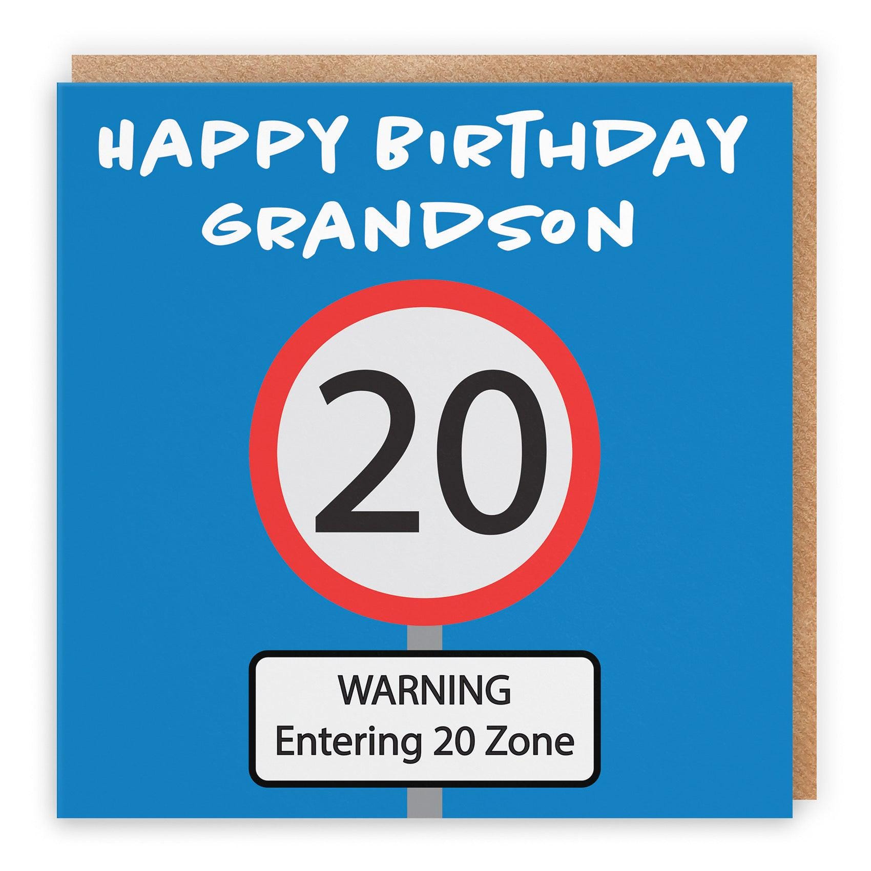 Grandson 20th Birthday Card - Grandson - Warning Entering 20 Zone