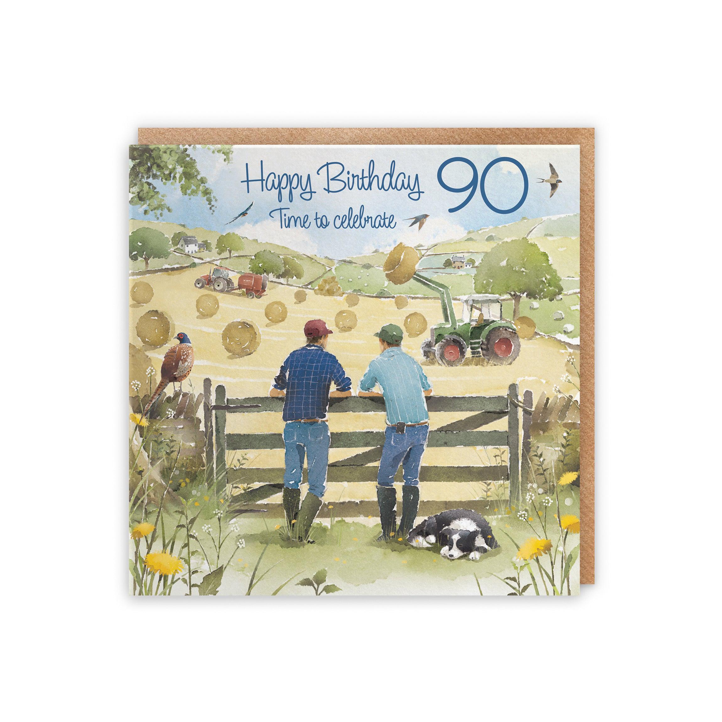Hunts England Geburtstagskarte Zum 90. Geburtstag Für Ihn – Dampftraktor-Design, 148x148 Mm – Mit Umschlag