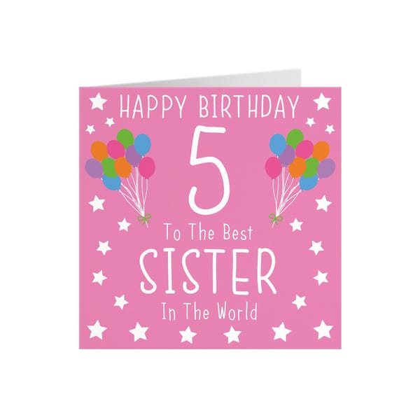 Sister 5th Birthday Card - Happy Birthday - 5 - To The Best Sister In The World - Iconic Collection