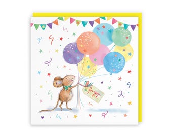 Hunts England - Cute Artistic Any Occasion Card - Colourful Balloons - Cute, Stars, Cheerful, Fun - For Him, Her, Women, Men, Boys, Girls,