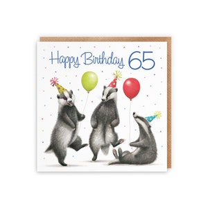 Hunts England - Badgers Funny 65th Birthday Card - Milo's Gallery - Age 65 Wildlife Birthday Card - Birthday Card For 65 Year Old Animal Fan