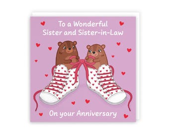 Hunts England - Cute Love Laces Same Sex Sister And Sister In Law Anniversary Card - Fun Bears Anniversary Card For Sister And