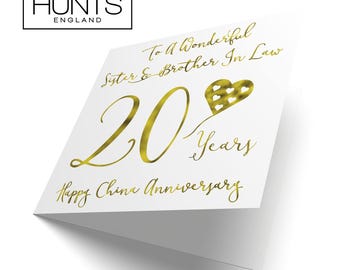 Sister And Brother In Law 20th Anniversary Card - To A Wonderful Sister & Brother In Law - 20 Years - Happy China Anniversary - Love Heart - Sweden