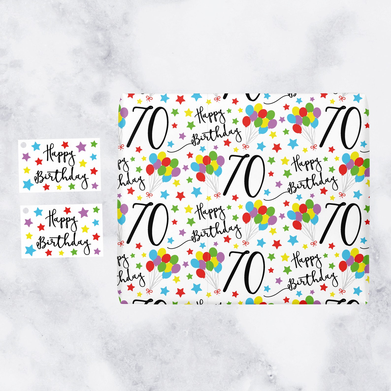 70th Birthday Gift Wrapping Paper And Gift Tags 70 Happy | Etsy