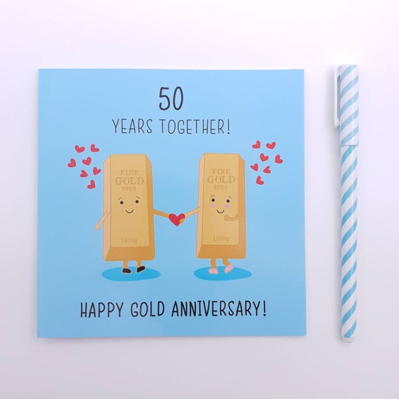 50th Wedding Anniversary Card Gold Anniversary Gold Bars Etsy