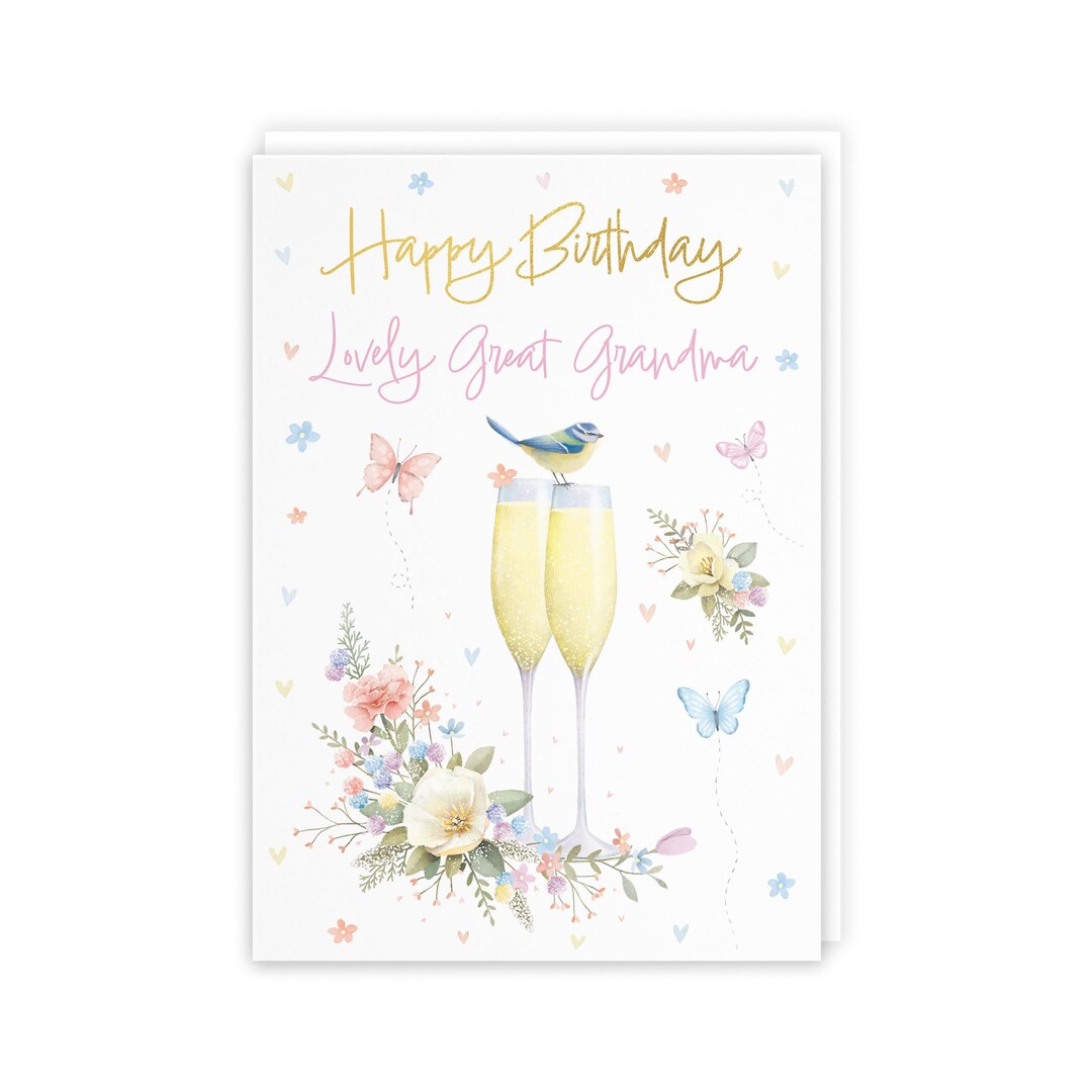Hunts England Great Grandma Champagne Flutes Pretty Birthday Card ...