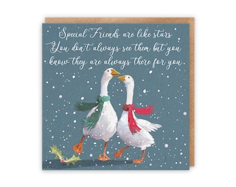 Special Friends Fun Christmas Card - Special Friends Are Like Stars You Don't Always See Them But You Know... - Festive Geese