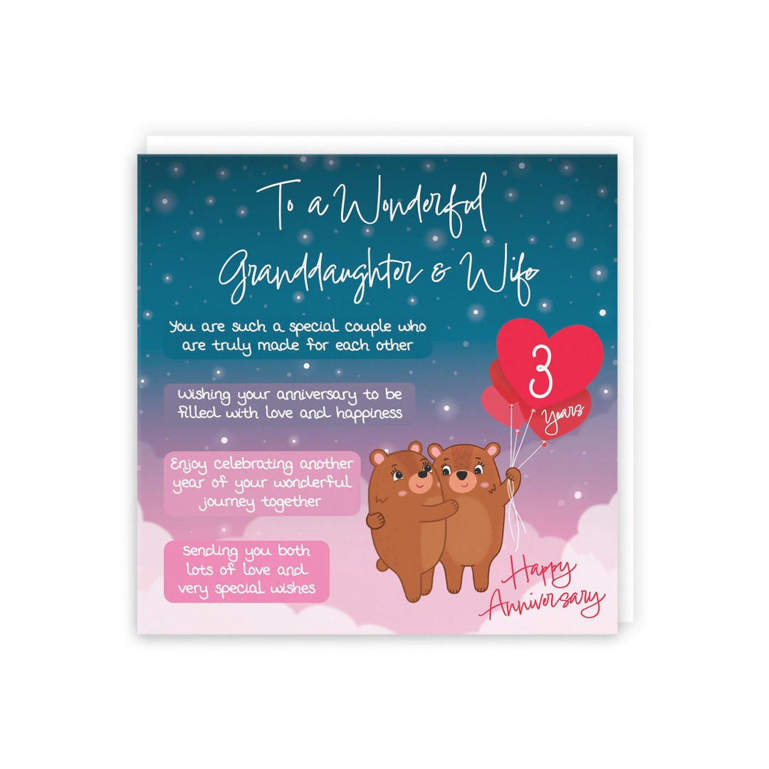 Hunts England - Granddaughter and Wife 3rd Anniversary Card - Starry ...