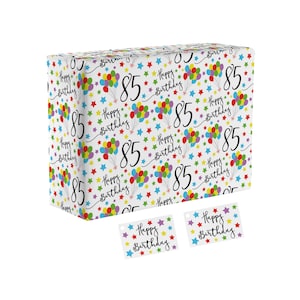 Hunts England - 85th Birthday Fun Wrapping Paper And Gift Tags - Age 85 Folded Gift Wrap For Him/Her - Iconic - Age Eighty Five