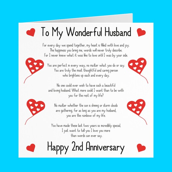 Love Happy 2 Year Anniversary Romantic Husband 2Nd Wedding Anniversary Love Verse Card To | Etsy Italia