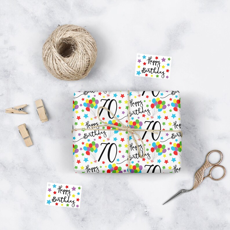 70th Birthday Gift Wrapping Paper And Gift Tags Iconic | Etsy