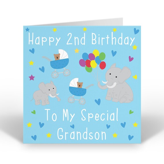 Grandson 2nd Birthday Card Happy 2nd Birthday Etsy
