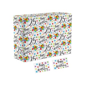 Hunts England - 25th Birthday Fun Wrapping Paper And Gift Tags - Age 25 Folded Gift Wrap For Him/Her - Iconic Collection