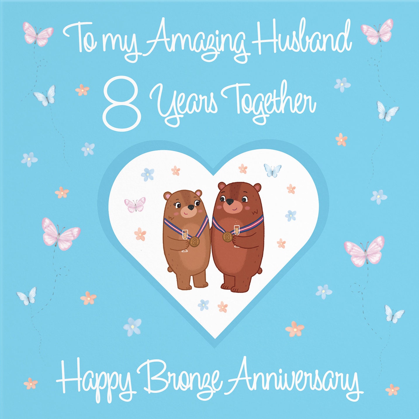Hunts England - Husband 8th Anniversary Card - 8 Years - Bronze