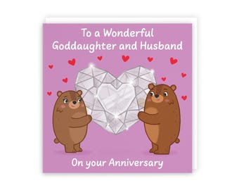 Hunts England - Cute Sparkling Love Goddaughter And Husband Anniversary Card - Fun Bears Anniversary Card - Love Story
