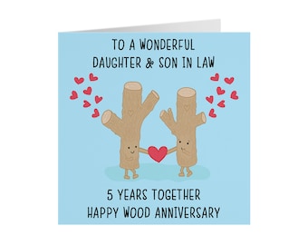 Daughter And Son In Law 5th Anniversary Card - To A Wonderful Daughter & Son In Law - 5 Years Together - Iconic - Choose Standard Or Large