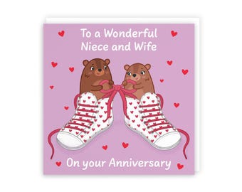 Hunts England - Cute Love Laces Same Sex Niece And Wife Anniversary Card - Fun Bears Anniversary Card - Love Story