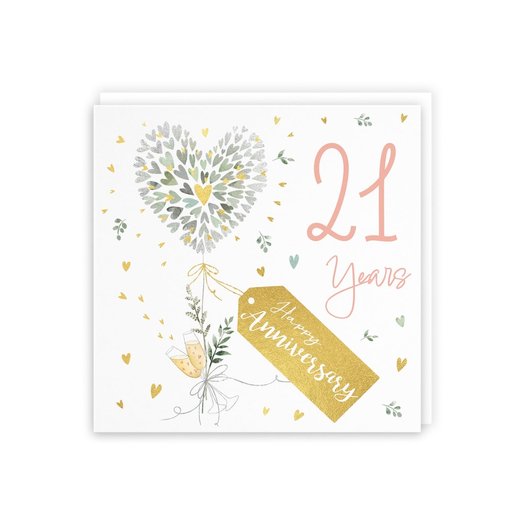 Hunts England 21st Anniversary Card 21 Years Contemporary Hearts Gold ...