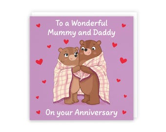 Hunts England - Cute Snuggly Bears Mummy And Daddy Anniversary Card - Fun Bears Anniversary Card For Parents - Love Story