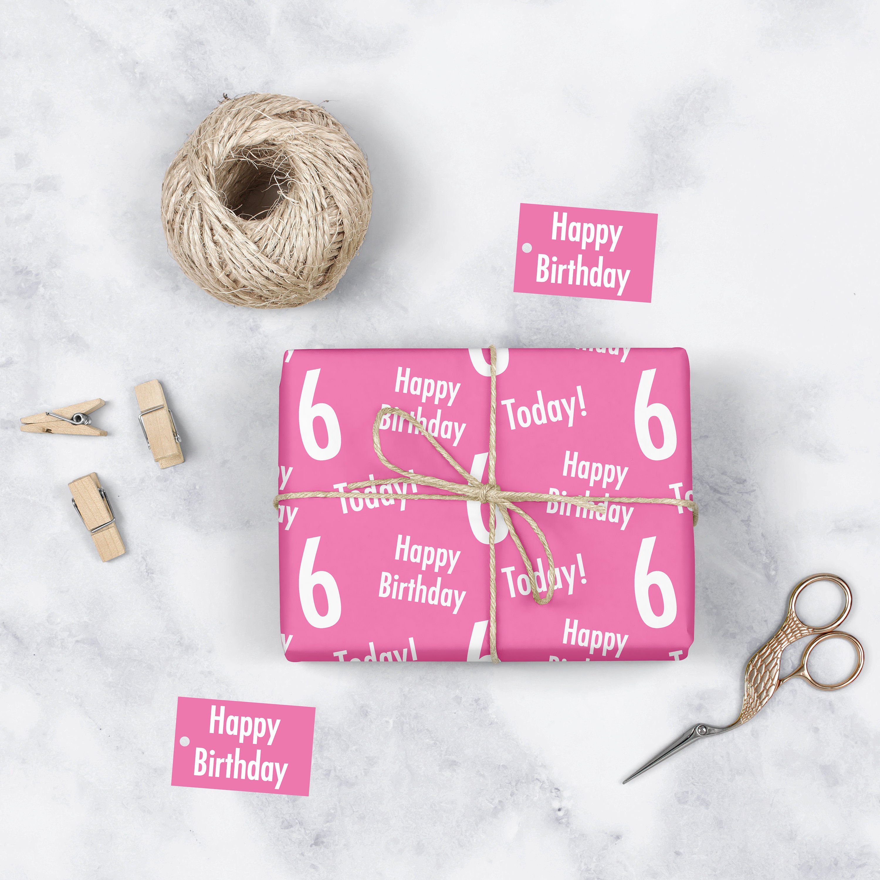 6th Birthday Pink Gift Wrapping Paper And Gift Tags Etsy