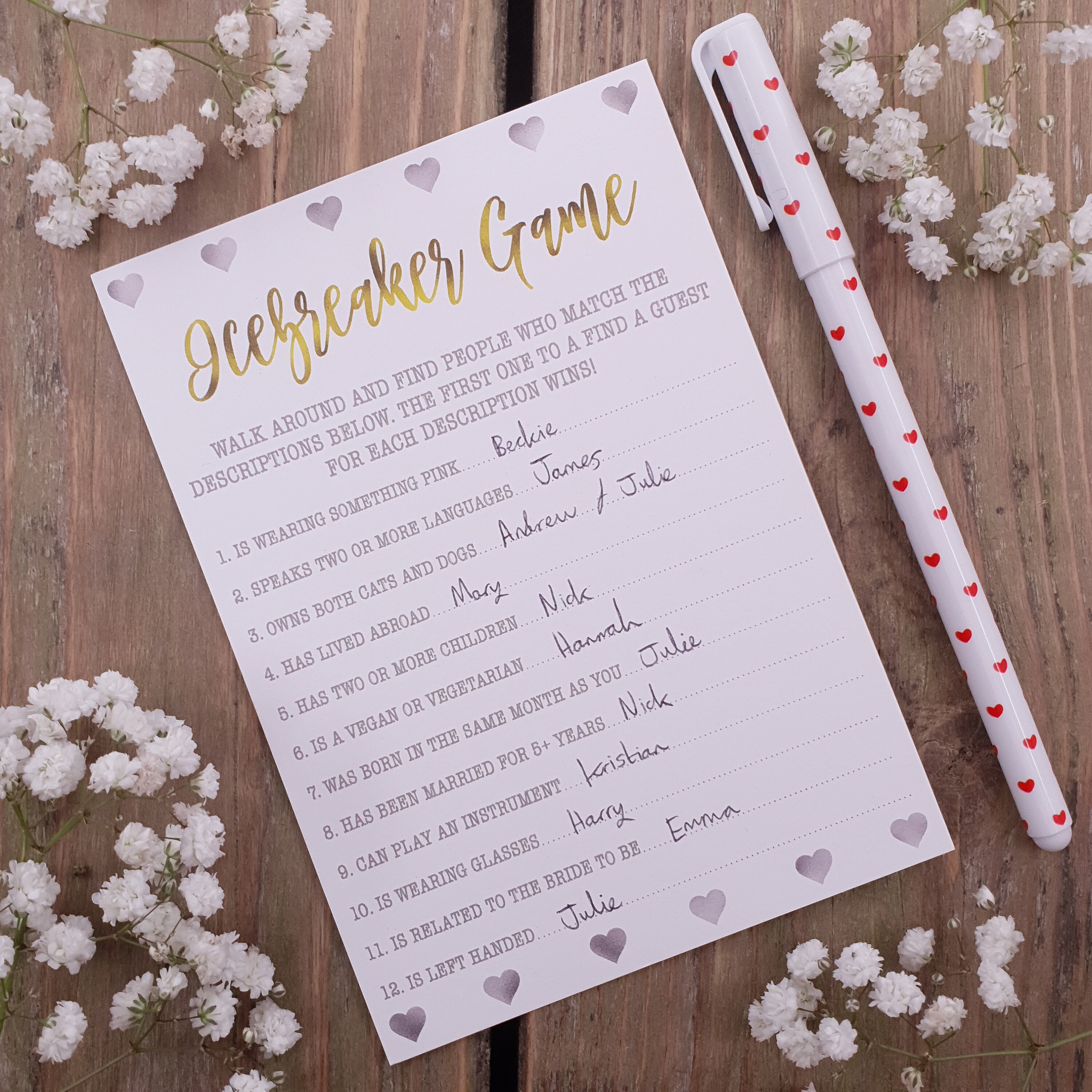 Wedding Day Games Icebreaker Game 1 Pack of 8 Cards the Etsy UK