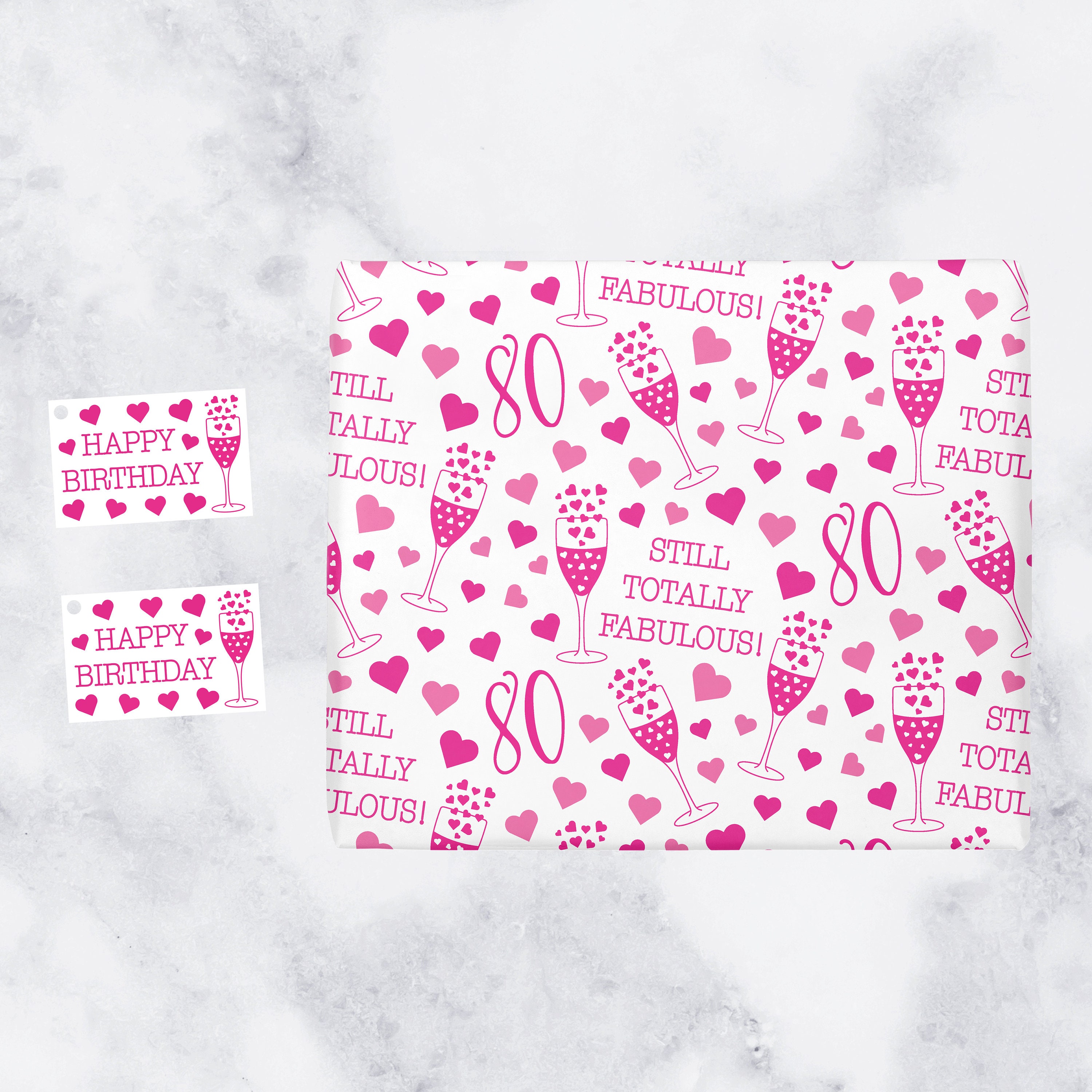 Personalised Happy 80th Birthday Wrapping paper Pink 80th Gift Wrap 