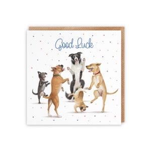 Hunts England Good Luck Card For Him Or Her - Dancing Dogs - Encouragement Card For Men, Women, Children, New Job, Exams, Travelling, etc.