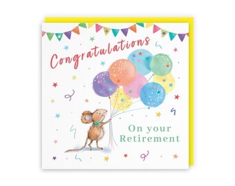 Hunts England - Cute Artistic Retirement Card - Congratulations - Colourful Balloons - Cute, Stars, Cheerful, Fun - For Him, Her, Men,