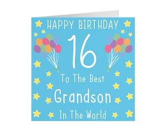Grandson 16th Birthday Card - Happy Birthday - 16 - To The Best Grandson In The World - Iconic Collection