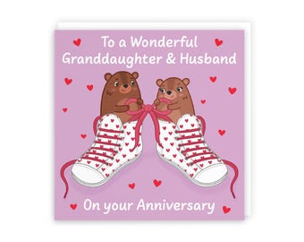 Hunts England - Cute Love Laces Granddaughter And Husband Anniversary Card - Fun Bears Anniversary Card - Love Story